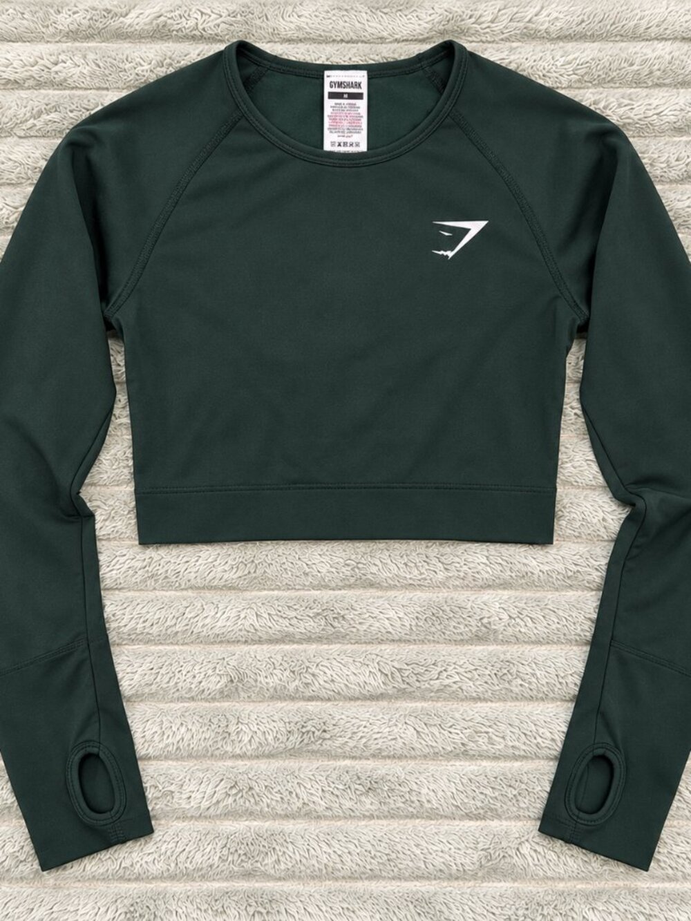 Gymshark Long Sleeve Crop Workout Top Dark Green Size M